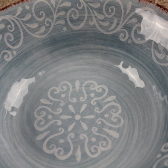 Soho Loft Blue Swirl Rustic Serving Bowl Large Melamine 11.5" Dish White NEW - Picture 2 of 5